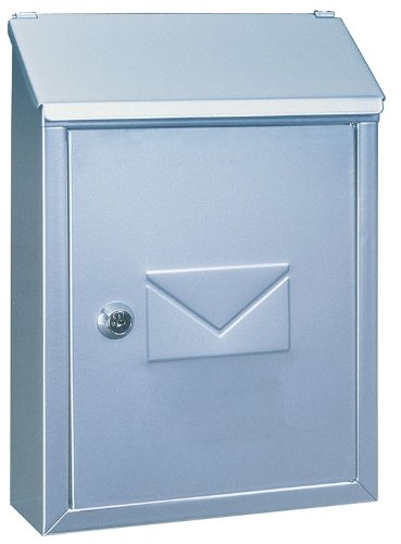 Rottner Briefkasten Udine Stahlblech Silber mit Namensschild und 2 Einwurfschlitze Sichtfenster 0