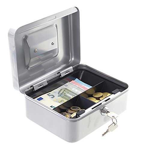 Rottner Geldkassette Traun 2 in Silber Geldzhlkassette Kasse mit unterteilten Geldeinsatz Zylinderschloss 0 0