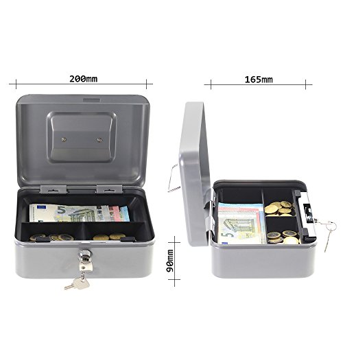 Rottner Geldkassette Traun 2 in Silber Geldzhlkassette Kasse mit unterteilten Geldeinsatz Zylinderschloss 0 1
