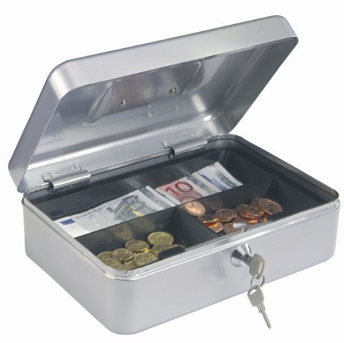 Rottner Geldkassette Traun 3 in Silber Geldzhlkassette Kasse mit unterteilten Geldeinsatz und Zylinderschloss 0