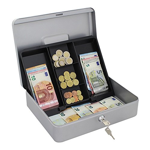 Rottner Geldkassette Traun 4 in Silber Geldzhlkassette Kasse mit unterteilten Geldeinsatz und Zylinderschloss 0 1